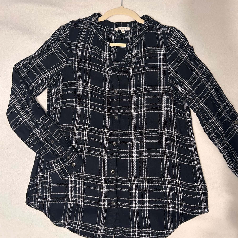 Calvin Klein Black and White Plaid Button-Up Shirt